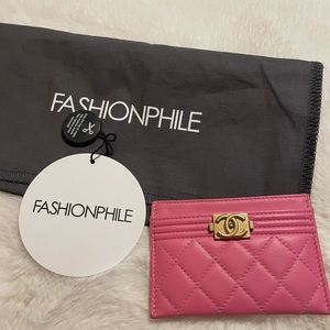 Chanel boy card holder with gold hardware